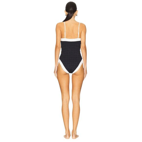 L'AGENCE Tory Colorblock Chic Bandeau One Piece Swimsuit in Black Small New - Picture 5 of 16